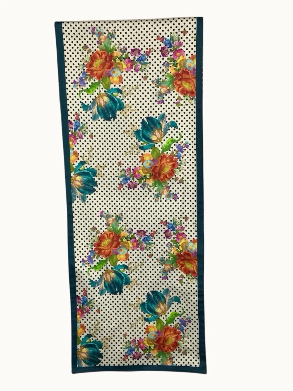 MacKenzie-Childs Flower Market Table Runner Polka Dot Reversable Pink Teal Rare